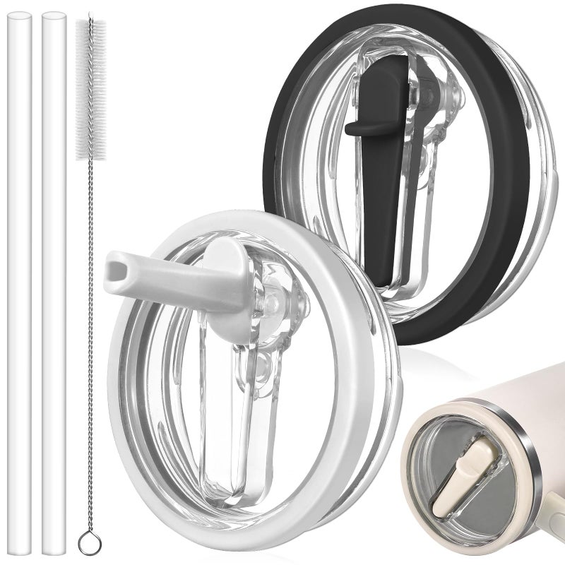 ANTAND 2 Pack Leak Proof Lid for 30oz Stanley H2.0 Quencher,No Spill Flip Straw Lid Replacement for Stanley Cup Accessories 30 oz Tumbler Lid Replacement Straw Cover Cap for Stanley Lids(White,Black) - Image 1